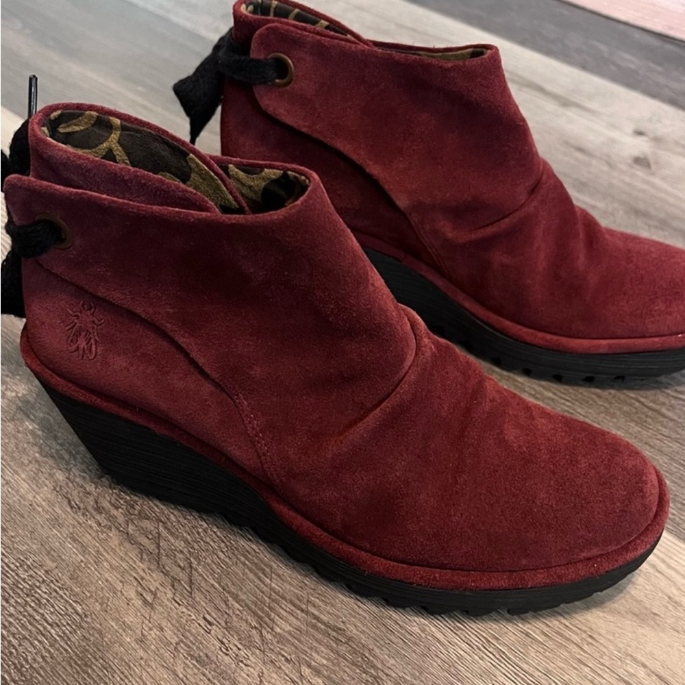 Fly London Red Suede Wedge Shoes